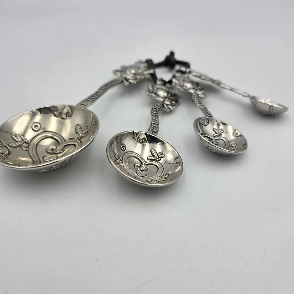4 Ganz Frog and Dragonfly Silver Tone Measuring Spoons Croak